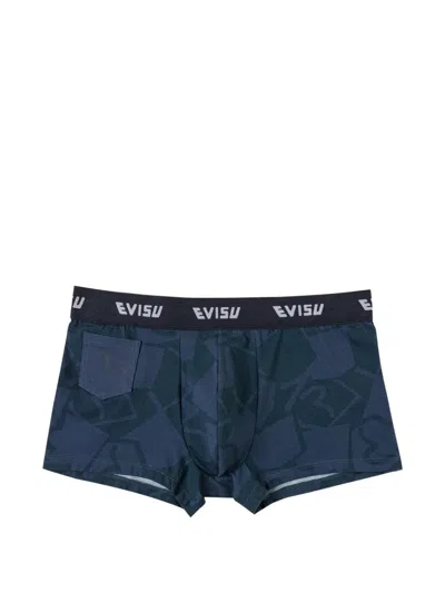 Evisu Seagull Logo-waistband Monogram-print Boxers In Blue