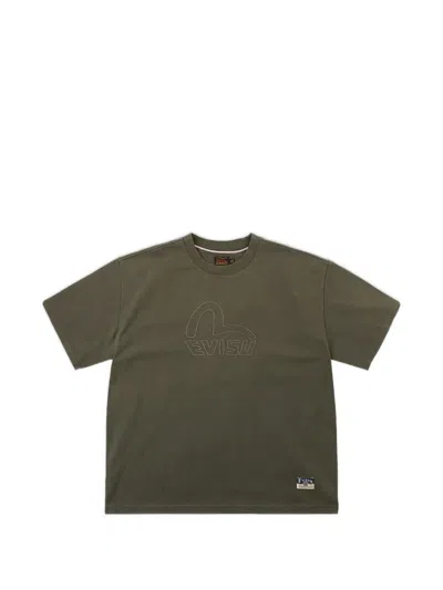 Evisu Seagull Tonal-appliqué T-shirt In Green