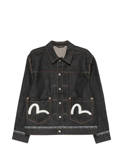 Evisu Seagull-embroidered Denim Jacket In Gray
