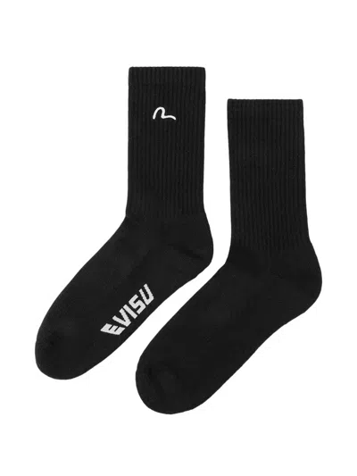 Evisu Seagull-embroidered Logo Socks In Black