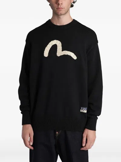 Evisu Seagull-intarsia Sweater In Black