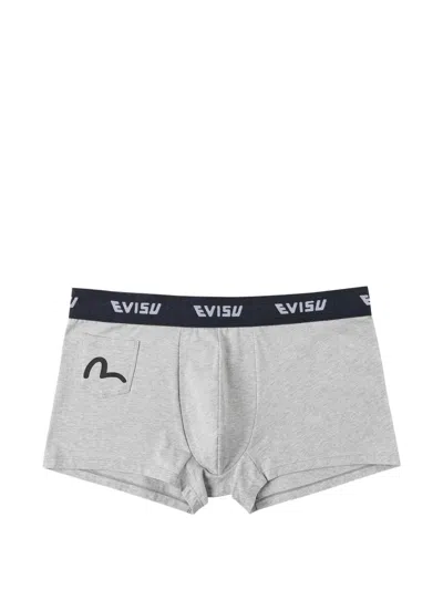 Evisu Seagull-print Logo-waistband Boxers In Gray