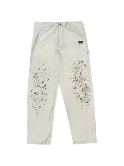 Evisu Seagull-print Paint-splatter Trousers In Neutral
