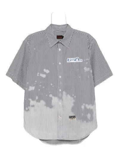 Evisu Striped Logo-print Shirt In Gray