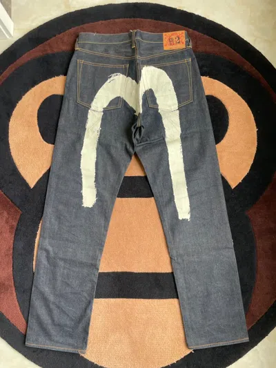 Pre-owned Evisu White Daicock Style Jeans！size：33 In Black Blue