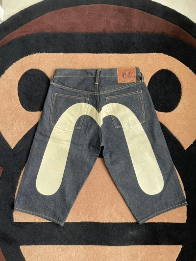 Pre-owned Evisu White Daicock Style Short Jeans！size：30 In Black Blue
