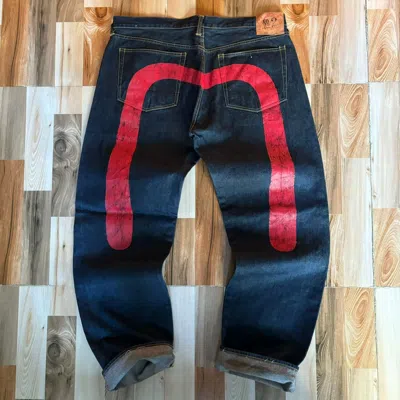 Pre-owned Evisu X Vintage Crazy Vintage 90's Evisu Red Diacock Baggy Selvedge Jeans In Black Red