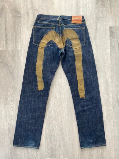 Pre-owned Evisu X Vintage Evisu Jeans Daicock Big Logo Gold Selvedge Denim Japan In Navy