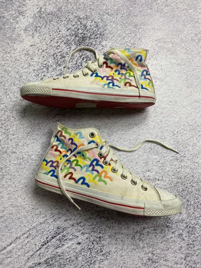 Pre-owned Evisu X Vintage Evisu Rainbow Repeat Logo Shoes High Top Sneakers In White