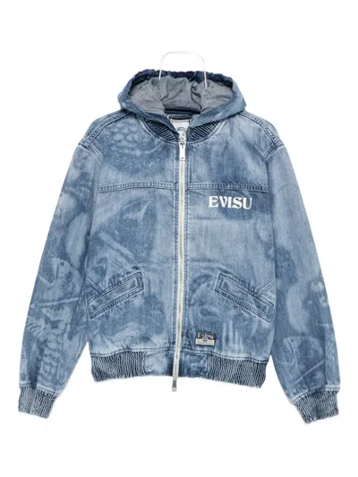 Evisu Zip-up Hoodie In Blue