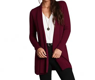 Evolution By Cyrus Eyelet Back Duster Cardigan In Burgundy