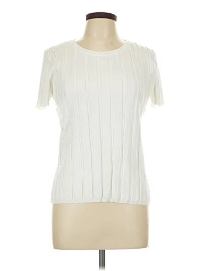 Pre-owned Evolution By Cyrus Short Sleeve Top Ivory Mock Neckline Tops
