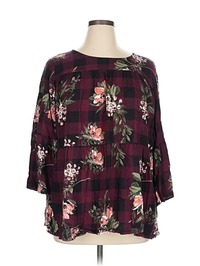 Pre-owned Evri 3/4 Sleeve Blouse In Burgundy