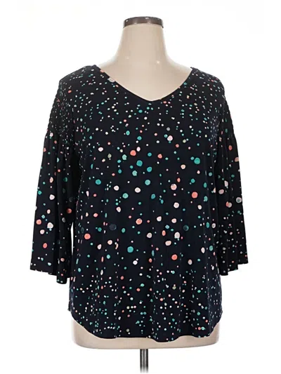 Pre-owned Evri 3/4 Sleeve Top Black Stars Pattern Sweetheart Neckline Tops
