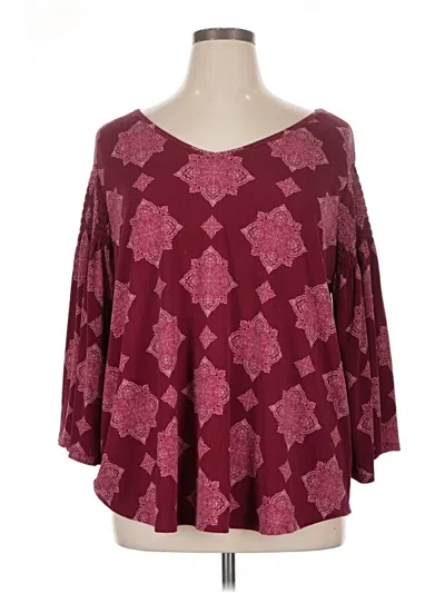 Pre-owned Evri 3/4 Sleeve Top Burgundy Scoop Neck Tops