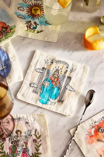 Ex-libris Paris Tarot Linen Cocktail Napkins, Set Of 6