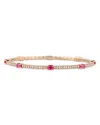 Ex-tensible Oval Ruby & Diamond Stretch Tennis Bracelet In Pink/rose Gold