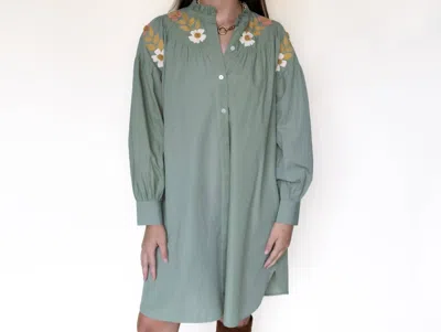 Ex-voto Embroidered Kat Dress In Sage Green