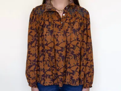 Ex-voto Eve Blouse In Sienna Blockprint In Brown