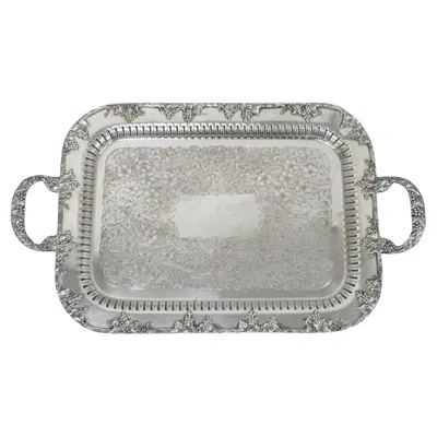 Pre-owned Excelsior Vintage Victorian Silver Plated Grapevine Bar Serving Platter Tray By  In Purple