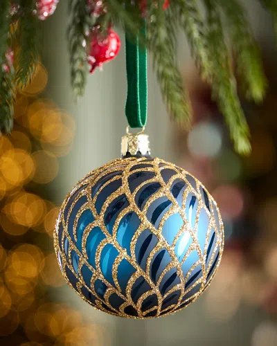 Exclusive Art Deco Matte Blue Ball Christmas Ornament