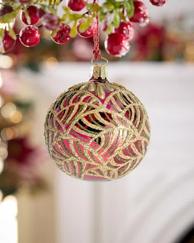 Exclusive Art Deco Shiny Oxblood Ball Christmas Ornament In Multi