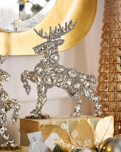 Exclusive Dazzling Valiant Left-facing Crystal Reindeer Decoration In Silver