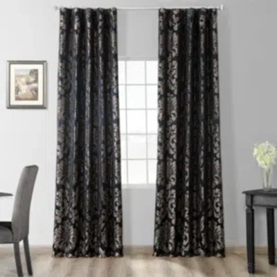 Exclusive Fabrics & Furnishings Astoria Black & Pewter Damask Faux Silk Jacquard Room Darkening Curtain