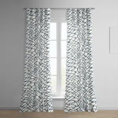 Exclusive Fabrics & Furnishings Ellis Blue Abstract Printed Cotton Room Darkening Curtain