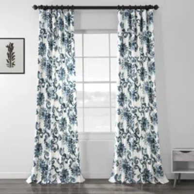 Exclusive Fabrics & Furnishings Indonesian Blue Floral Printed Cotton Room Darkening Curtain