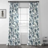 Exclusive Fabrics & Furnishings Indonesian Blue Floral Printed Cotton Room Darkening Curtain In Blue