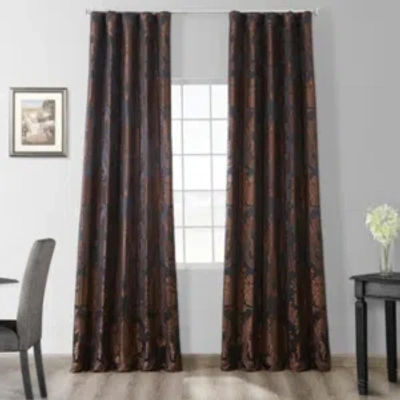 Exclusive Fabrics & Furnishings Magdelena Black & Copper Damask Faux Silk Jacquard Room Darkening Curtain