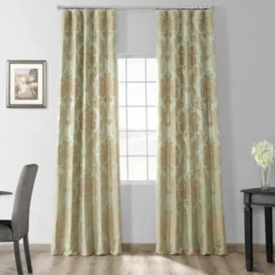 Exclusive Fabrics & Furnishings Magdelena Jade & Gold Damask Faux Silk Jacquard Room Darkening Curtain In Green