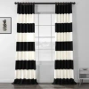 Exclusive Fabrics & Furnishings Onyx Black & Off White Horizontal Striped Printed Cotton Room Darkening Curtain In Black