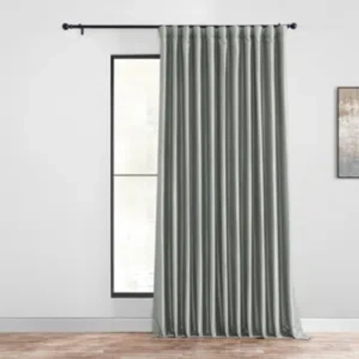 Exclusive Fabrics & Furnishings Silver Extra Wide Vintage Textured Faux Dupioni Silk Blackout Curtain In Grey