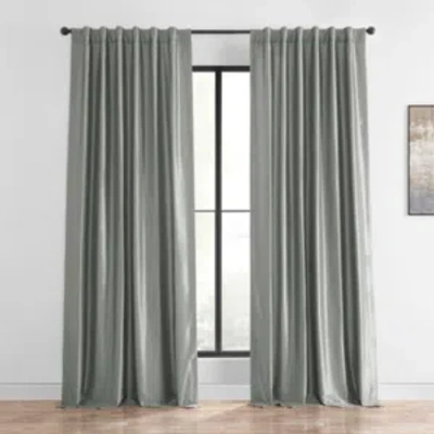 Exclusive Fabrics & Furnishings Silver Vintage Textured Faux Dupioni Silk Blackout Curtain In Grey