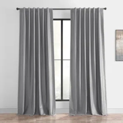 Exclusive Fabrics & Furnishings Storm Grey Vintage Textured Faux Dupioni Silk Blackout Curtain