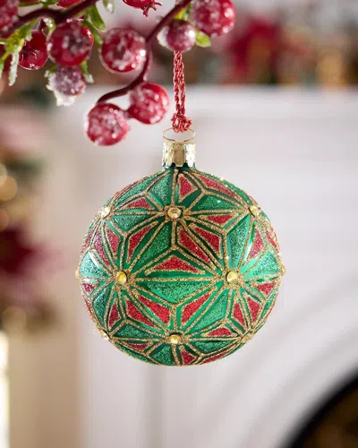 Exclusive Geometric Glitter On Matte Green Ball Christmas Ornament