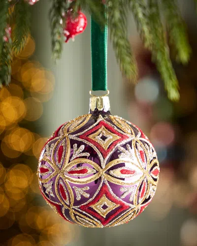 Exclusive Geometric Glitter On Shiny Orchid Ball Christmas Ornament In Multi