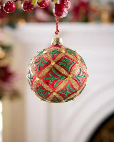 Exclusive Glitter Lattice On Matte Red Ball Christmas Ornament In Green