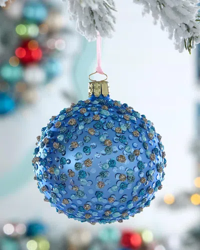 Exclusive Glitter Polka Dots On Matte Blue Ball Christmas Ornament