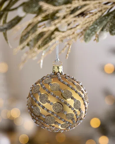 Exclusive Glitter Polka Dots On Matte Gold Ball Christmas Ornament In Brown