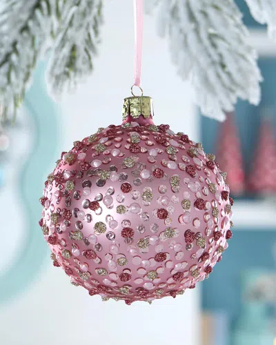 Exclusive Glitter Polka Dots On Matte Pink Ball Christmas Ornament