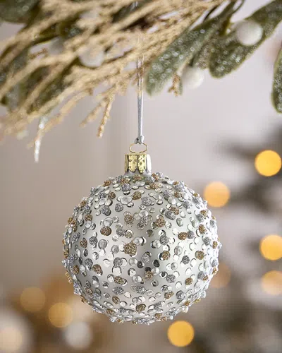 Exclusive Glitter Polka Dots On Matte Silver Ball Christmas Ornament