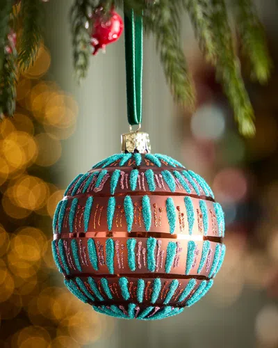 Exclusive Glitter Stripes On Matte Dark Red Ball Christmas Ornament In Blue