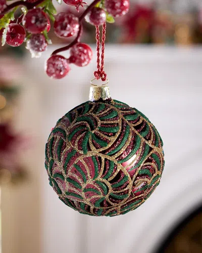 Exclusive Glitter Swirls On Shiny Dark Red Ball Christmas Ornament In Multi