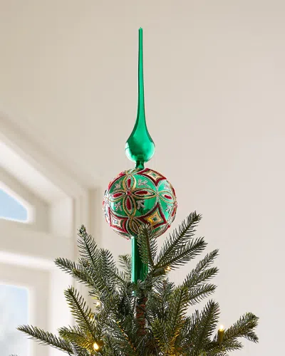 Exclusive Glitter-embellished 10" Finial Christmas Tree Topper In Green