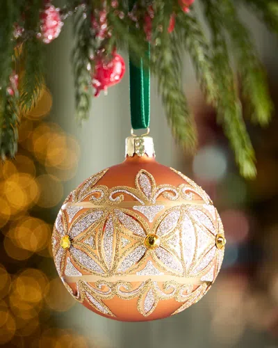 Exclusive Glitter-embellished Matte Dark Gold Ball Christmas Ornament