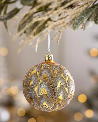 Exclusive Glitter-embellished Matte Gold Ball Christmas Ornament In Brown