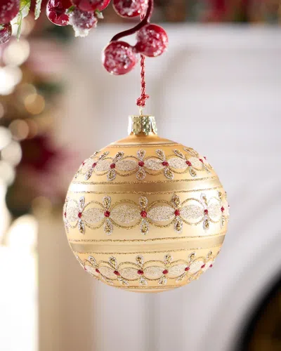Exclusive Glitter-embellished Matte Gold Ball Christmas Ornament
